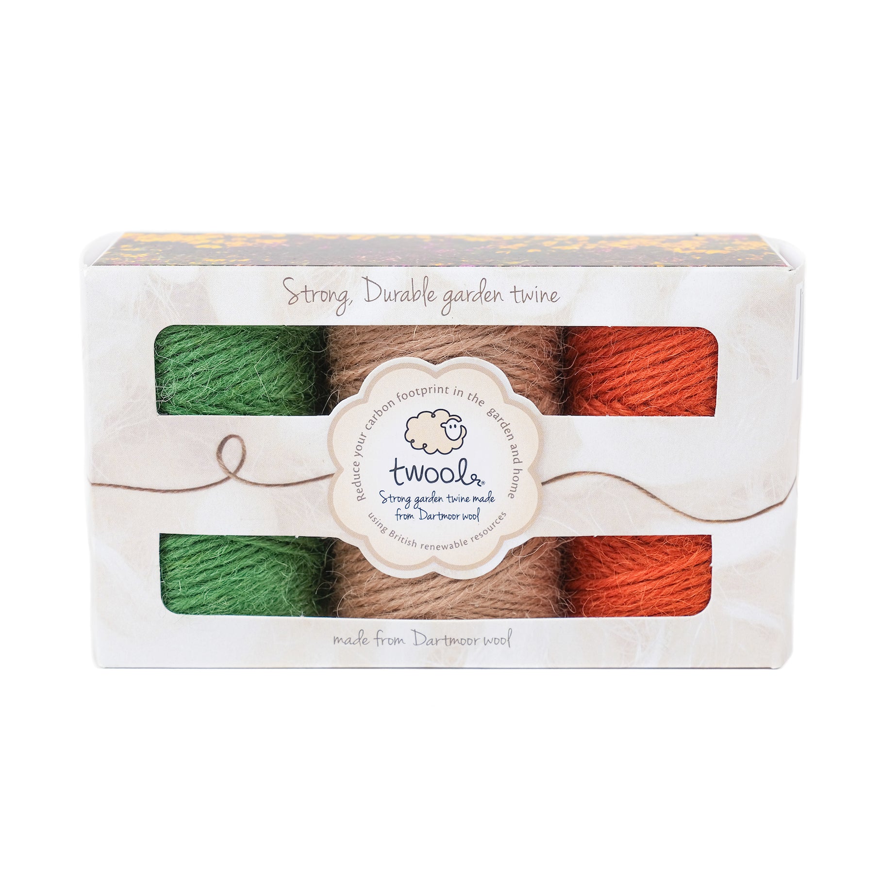 Gift box of three wool twines in traditional colours.