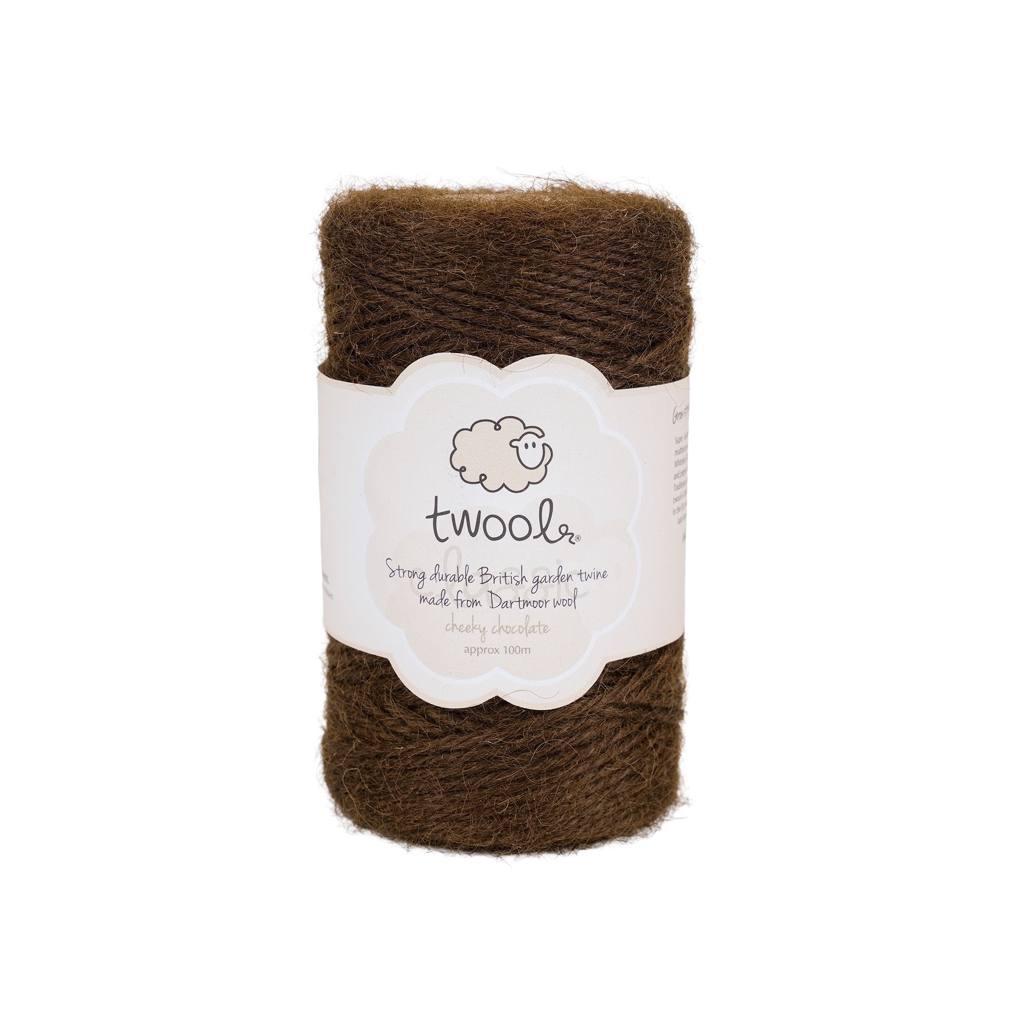 Spool of one hundred metre wool twine in chocolate.