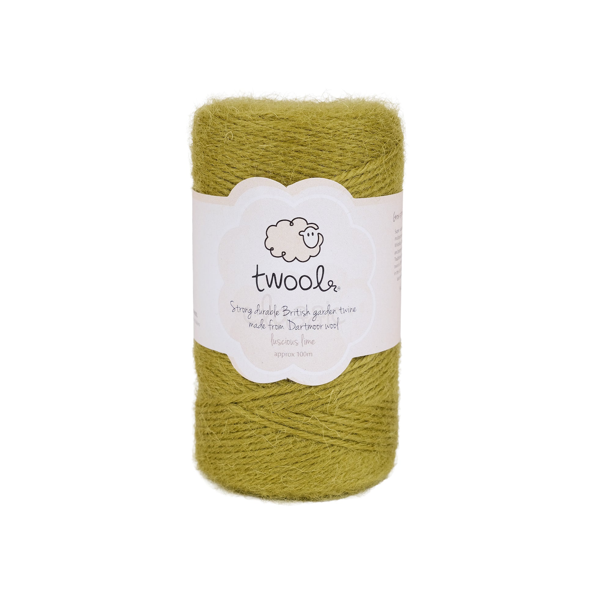 Spool of one hundred metre wool twine in lime.