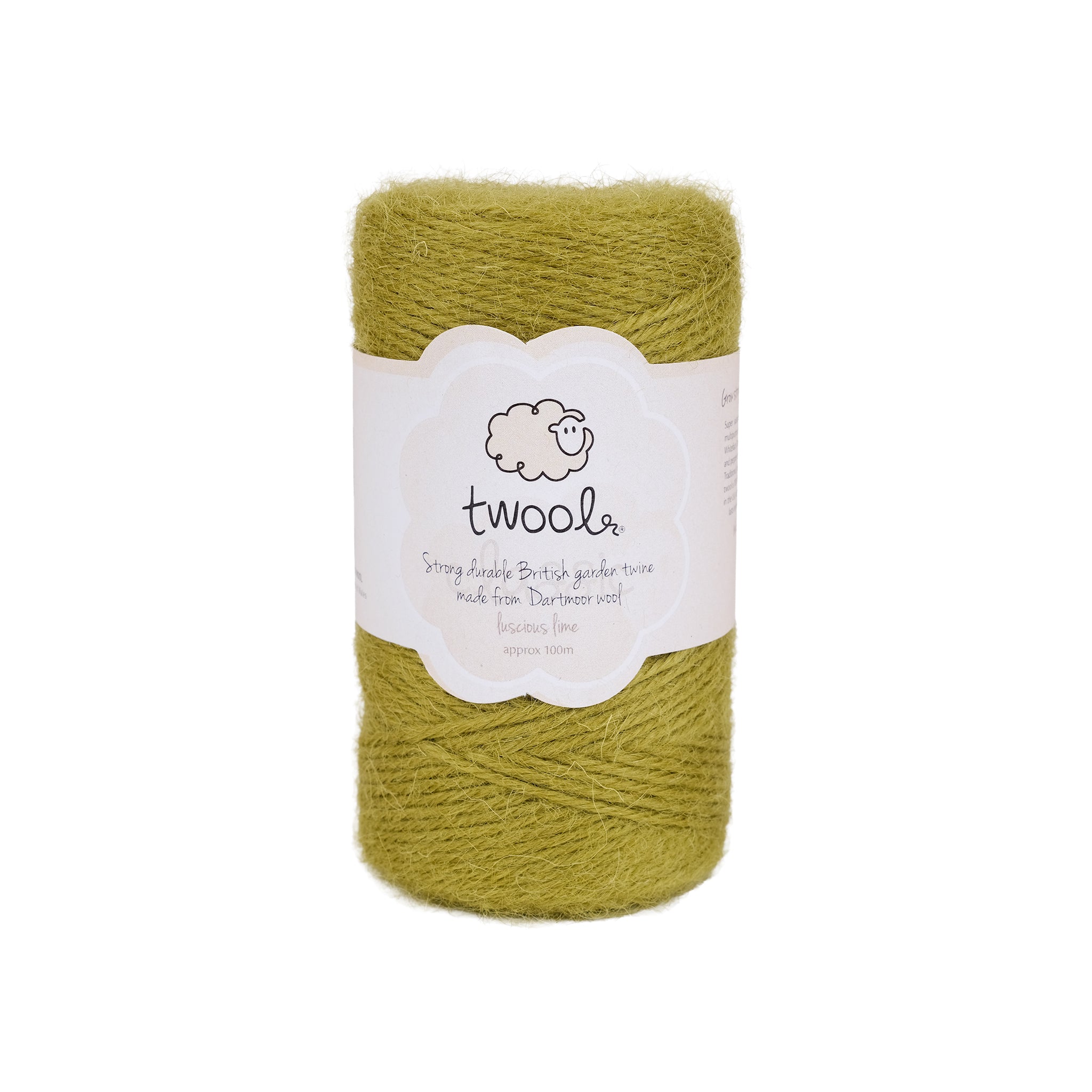 Spool of one hundred metre wool twine in lime.