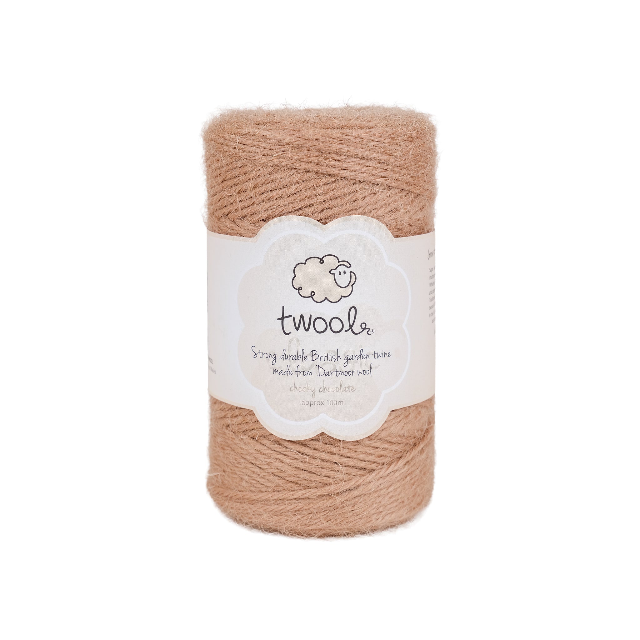Spool of one hundred metre wool twine in natural colour.