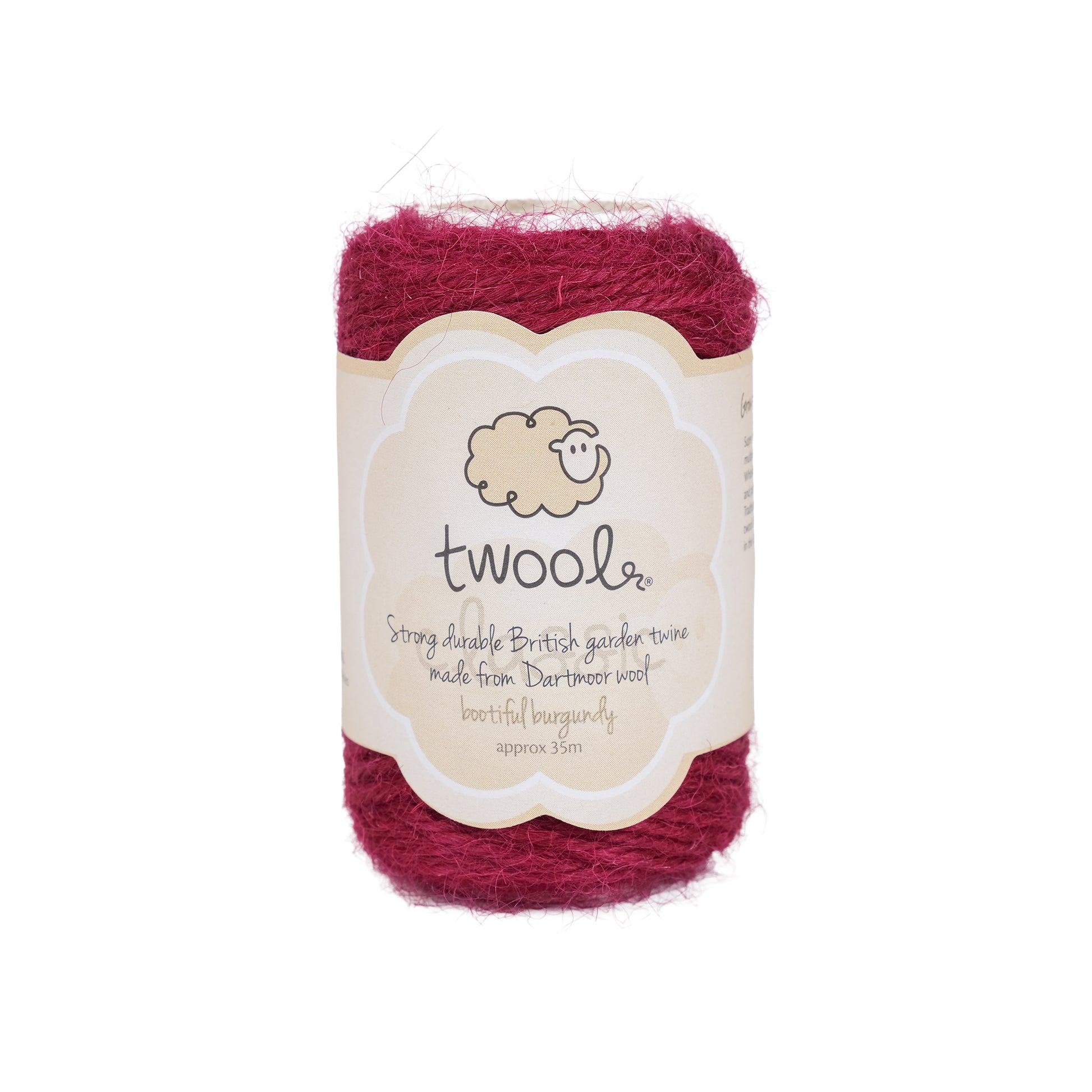 Spool of thirty five metre wool twine in burgundy.