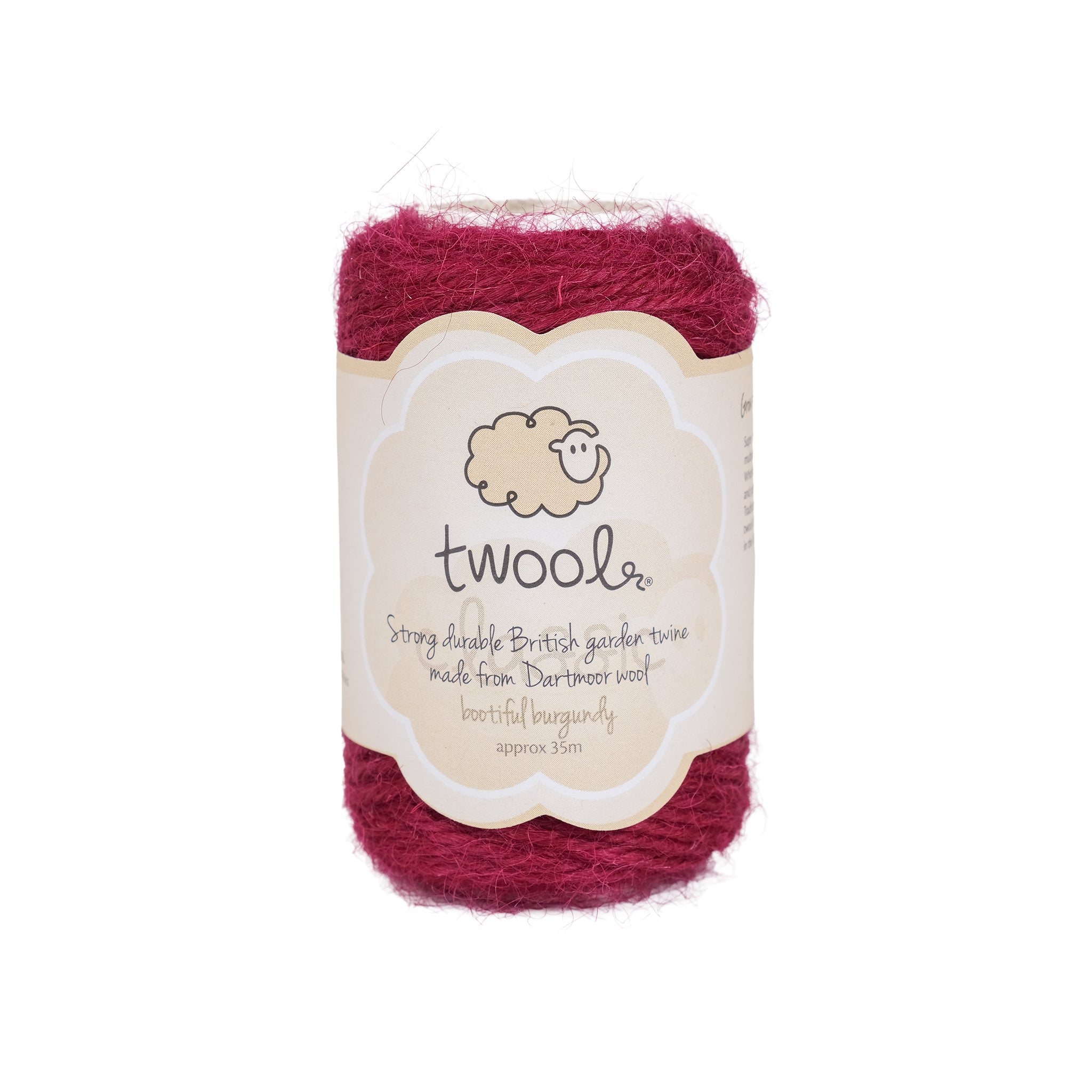 Spool of thirty five metre wool twine in burgundy.