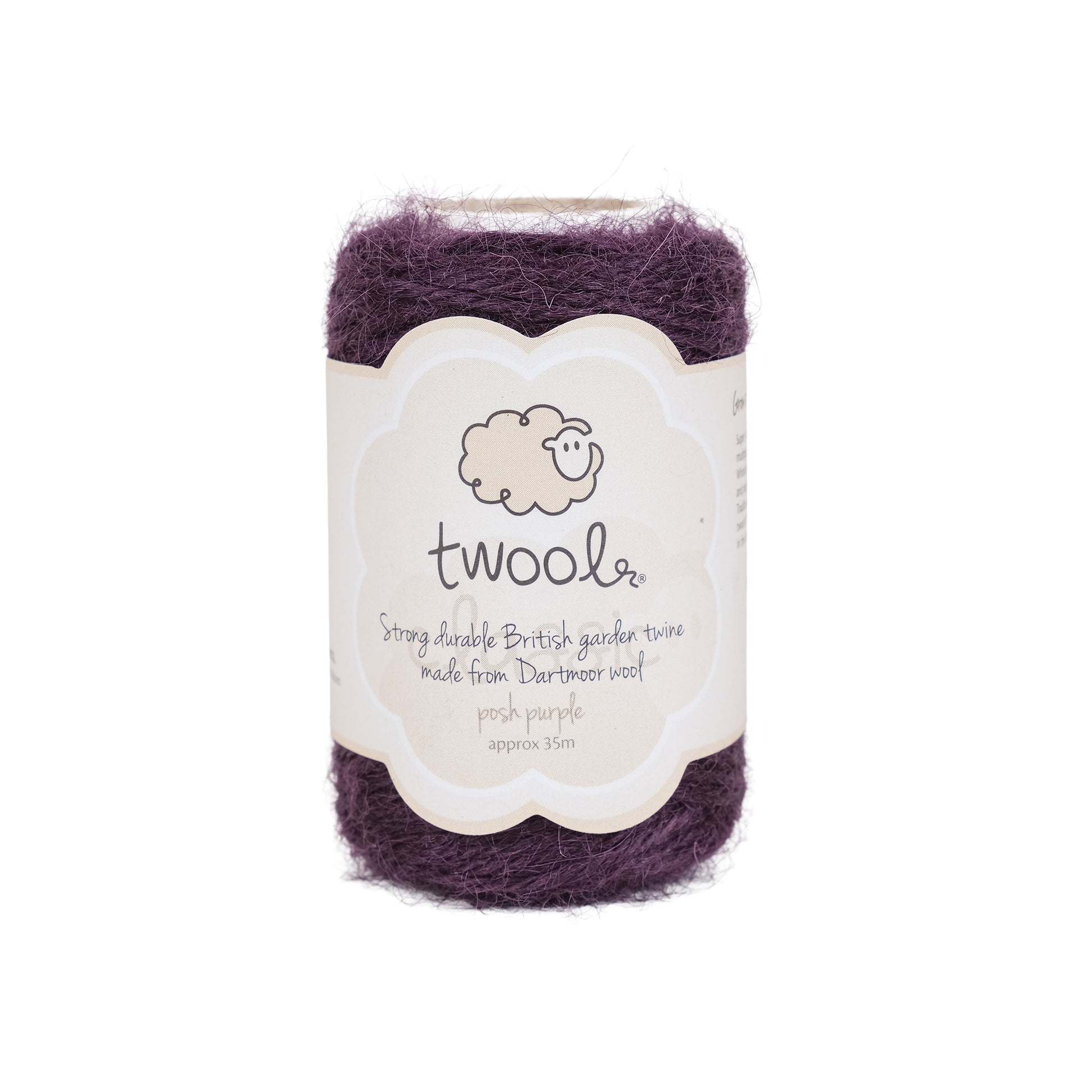 Spool of thirty five metre wool twine in purple.