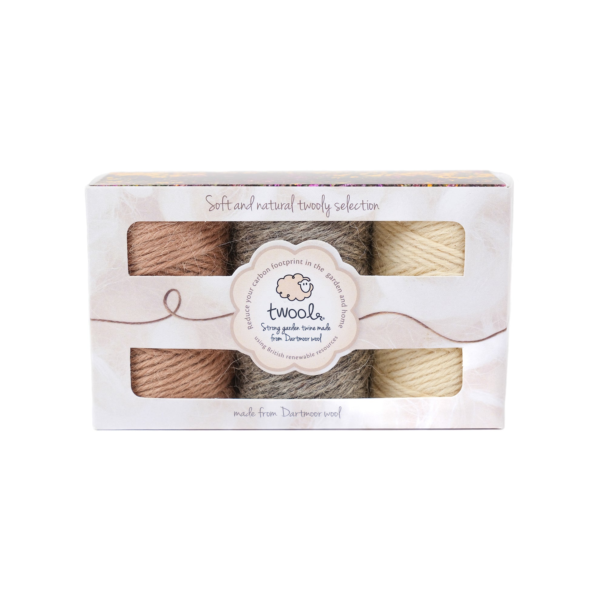 Gift box of three wool twines in soft and natural colours from Twool.
