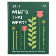 Book cover of 'What's That Weed?' with illustrations of plants on a green background.
