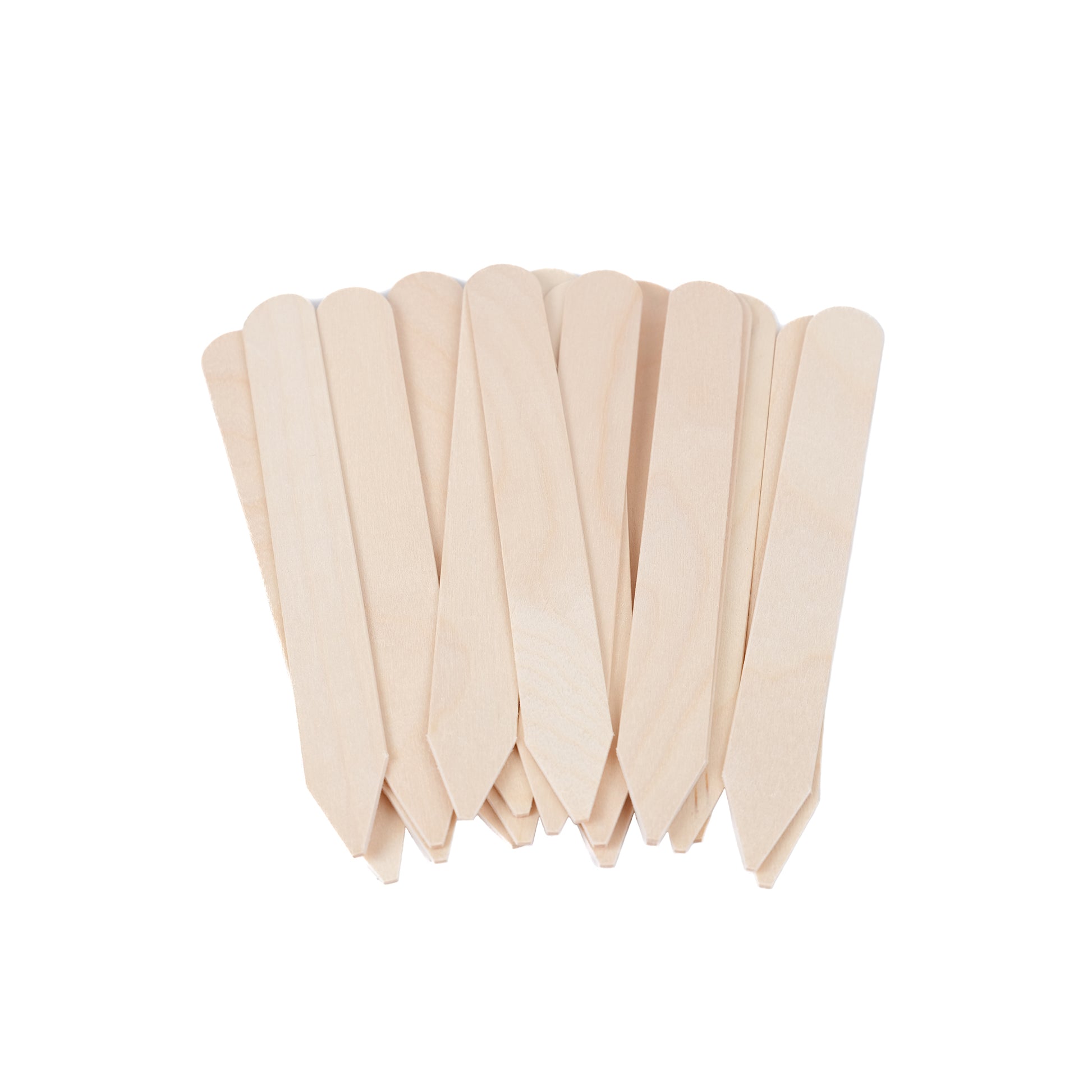Pack of twenty wooden plant labels made of sustainably sourced birch. Wide enough to accommodate larger writing.
